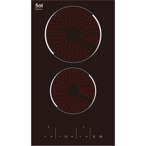כיריים קרמיות דומינו 2 מוקדי בישול Sol FQ3VT-1046 - חד פאזי - גימור זכוכית שחורה אחריות ע"י היבואן הרשמי