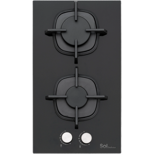 כיריים גז דומינו 2 להבות Sol F3GBCT-533 - גימור זכוכית שחורה אחריות ע"י היבואן הרשמי