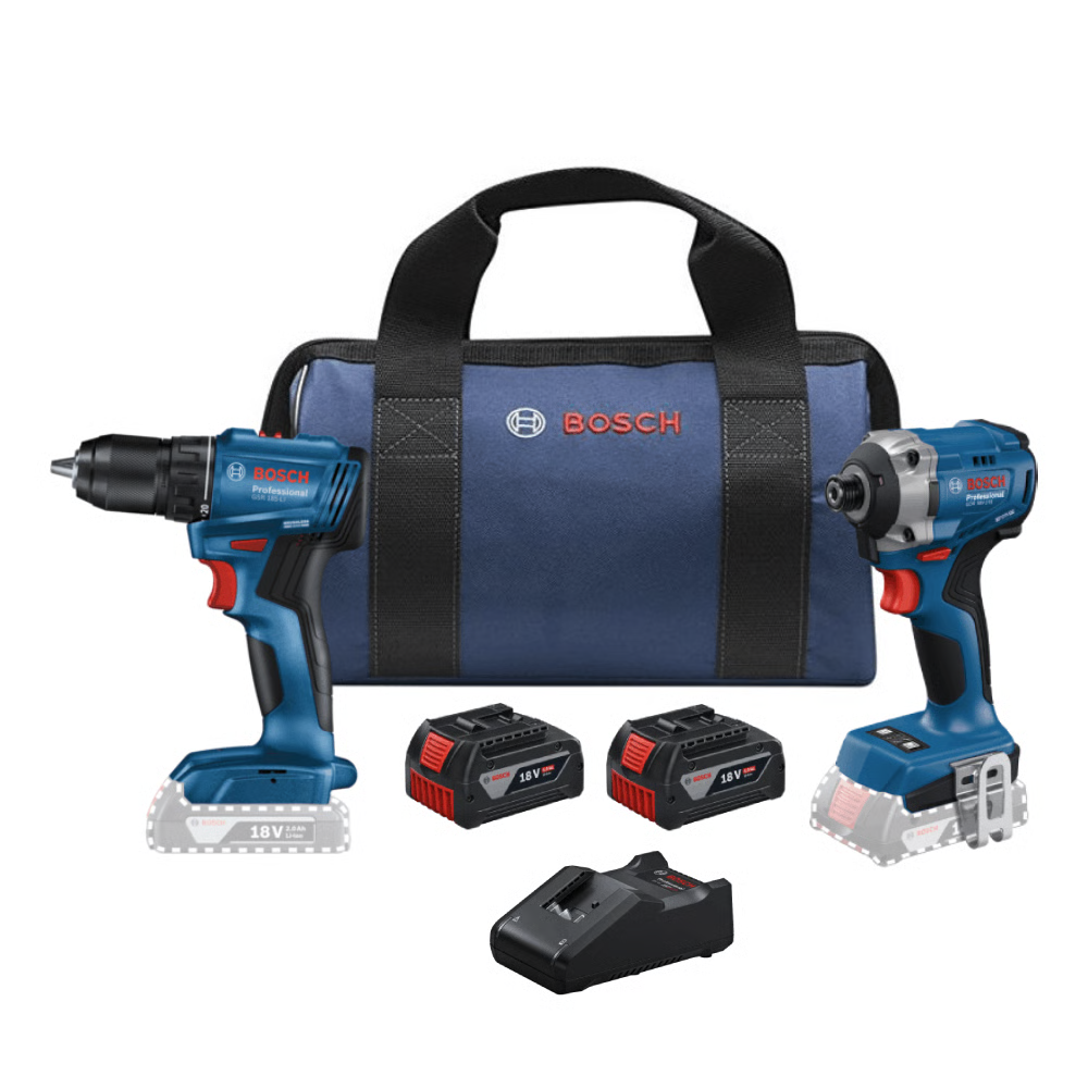 סט בוש 18V בראשלס -אימפקט, מברגה /מקדחה+ 2 סוללות 4AH ומטען דגם: BOSCH-18V-2KIT-4AH