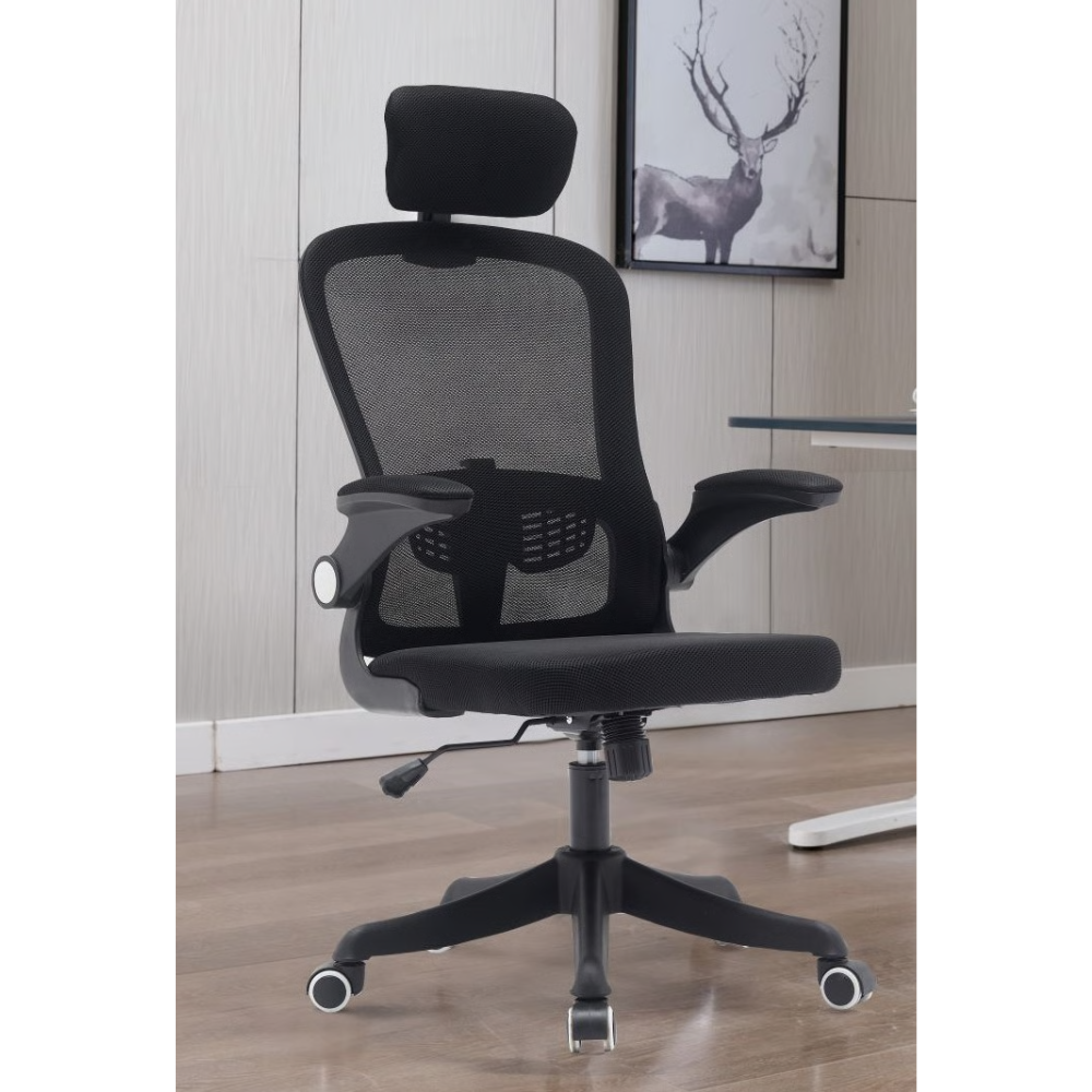 סט שולחן מחשב קונסולה שידת כניסה רוחב 80 ס"מ עם מגירות דגם RSM-2066 מגירות אפורות וכסא מחשב אורטופדי דגם MSH-10-6 שחור ROSSO ITALY - יבואן רשמי