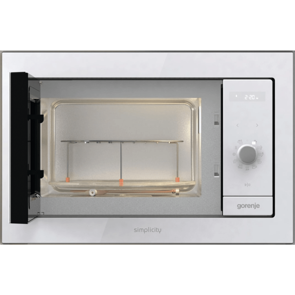 מיקרוגל בנוי אינטגרלי משולב גריל Gorenje BM235G1SYW מסדרת Simplicity - גימור זכוכית לבנה - K.B.V