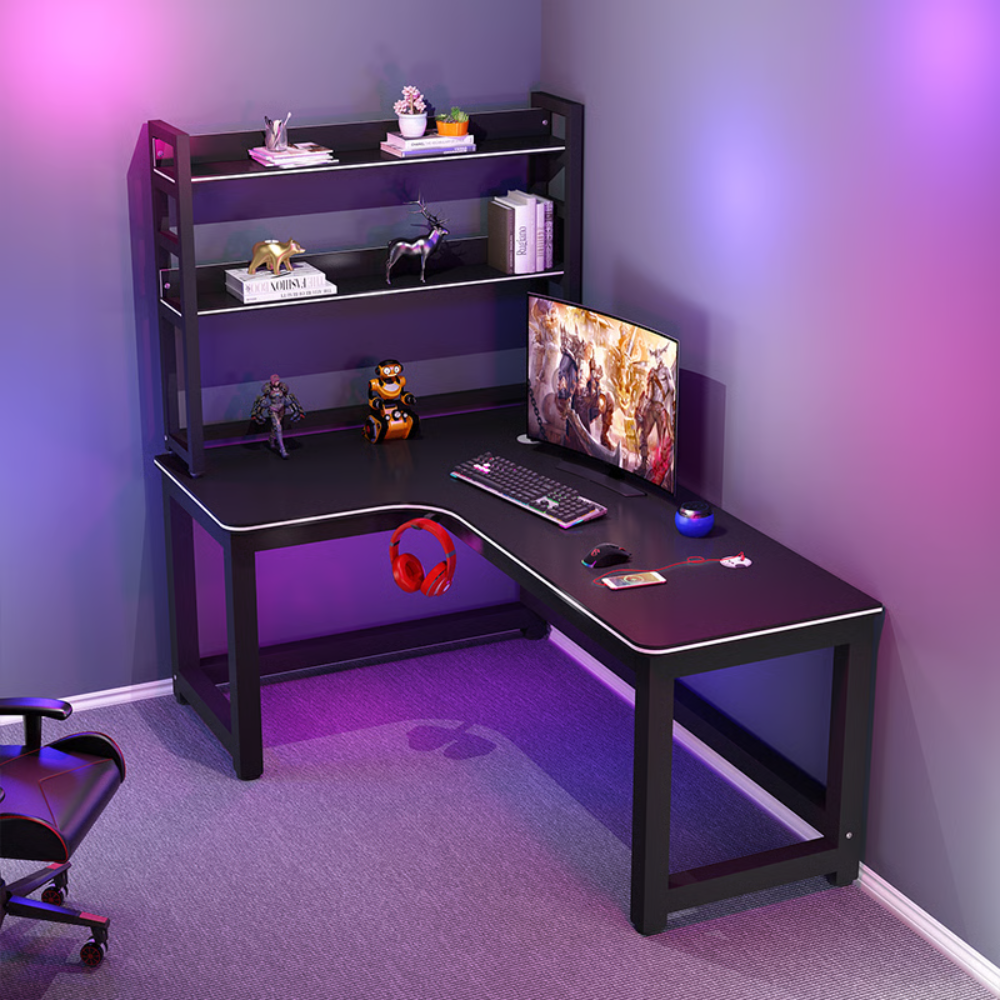 שולחן מחשב ענק עם מדפים דגם RSM-1065 רוחב 1.2 מטר צבע שחור ROSSO ITALY - יבואן רשמי