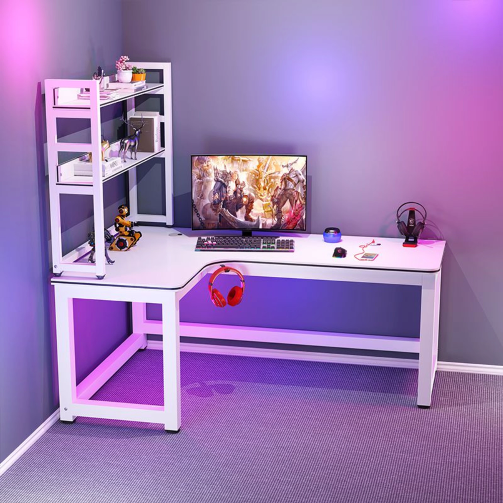 שולחן מחשב פינתי לגיימרים עם מדפים רוחב 120 ס"מ Rosso Italy RSM-2132 - לבן - יבואן רשמי