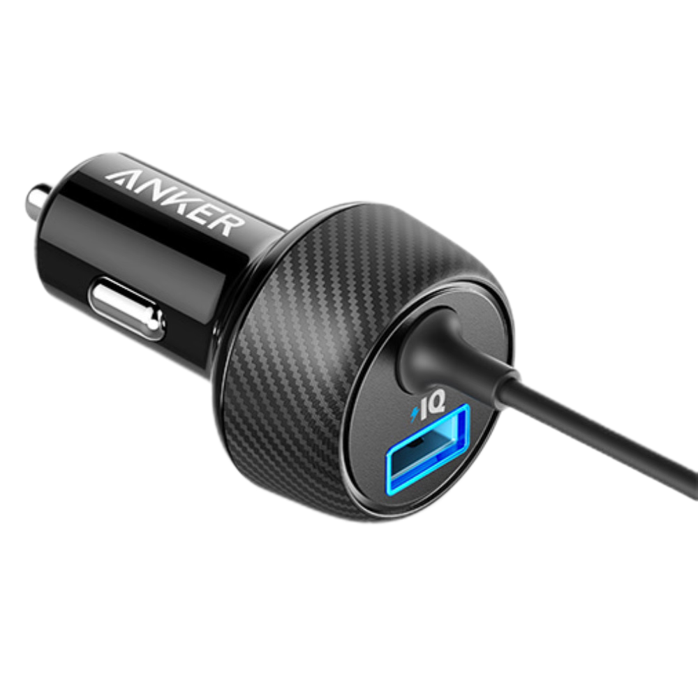 מטען רכב וכבל לאייפון Anker Elite USB Port+Lightning Cable 24W - צבע שחור שנה אחריות ע"י - יבואן רשמי