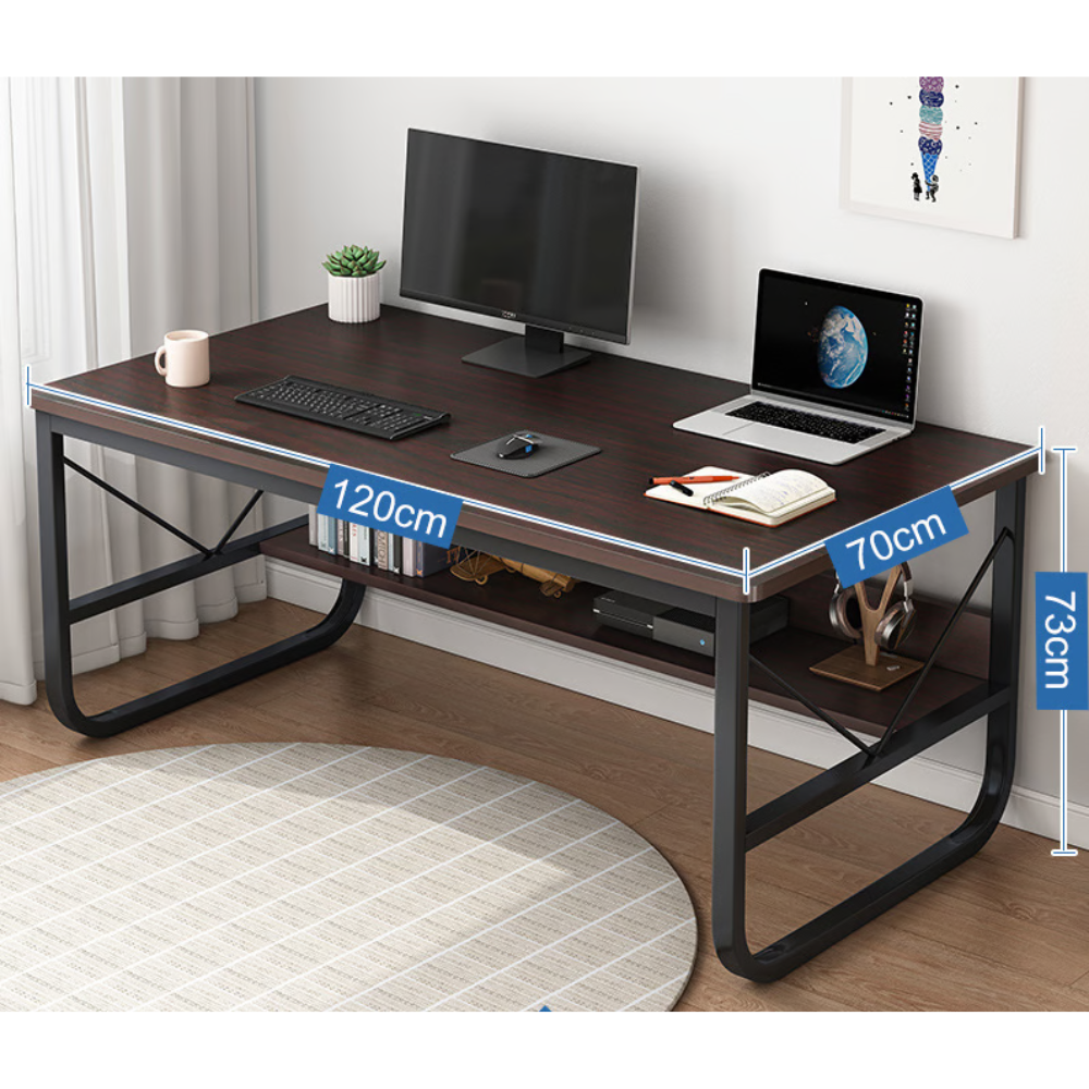 שולחן מחשב כתיבה ענק דגם MSH-10-45 רוחב 1.2 מטר מבית ROSSO ITALY שלדה שחורה משולב חום כהה שוקולד - יבואן רשמי