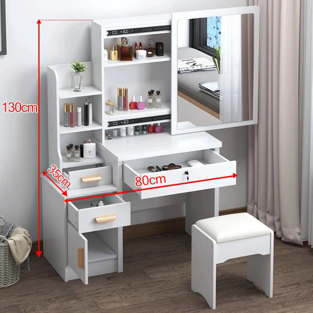 שידת איפור מודרנית עם מראה וכסא ברוחב 80 ס"מ לבן דגם ROSSO ITALY RSM-5015 - יבואן רשמי