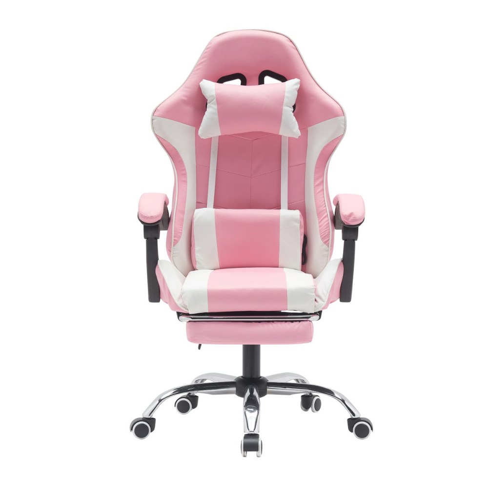 כסא גיימרים עם הדום ומסאז' רטט Rosso Italy RSM-1045 - צבע ורוד ולבן - יבואן רשמי