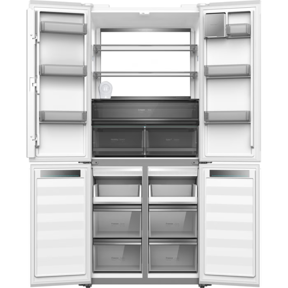 מקרר 4 דלתות מקפיא תחתון 502 ליטר נטו Electra EL5070GW קו אפס עם ארונות מטבח - גימור זכוכית לבנה אחריות ע"י - יבואן הרשמי