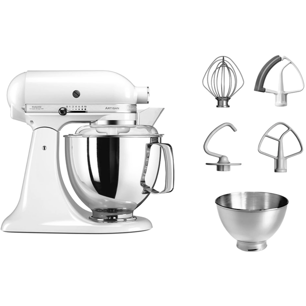 מיקסר עם זוג קערות בנפחים שונים KitchenAid 5KSM175EIWH צבע לבן - יבואן רשמי