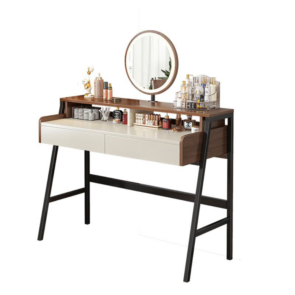 שידת איפור יוקרתית עם מראה ותאורת לד דגם RSM-2081 רוחב 100 ס"מ צבע שלדה שחורה משולב עץ ואפור מבית Rosso italy - יבואן רשמי