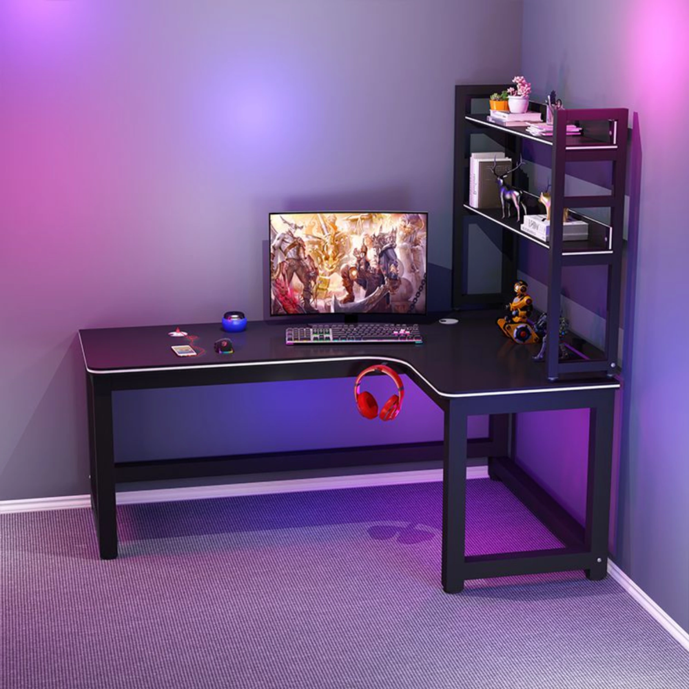 שולחן מחשב פינתי לגיימרים עם מדפים רוחב 120 ס"מ Rosso Italy RSM-2131 - שחור - יבואן רשמי