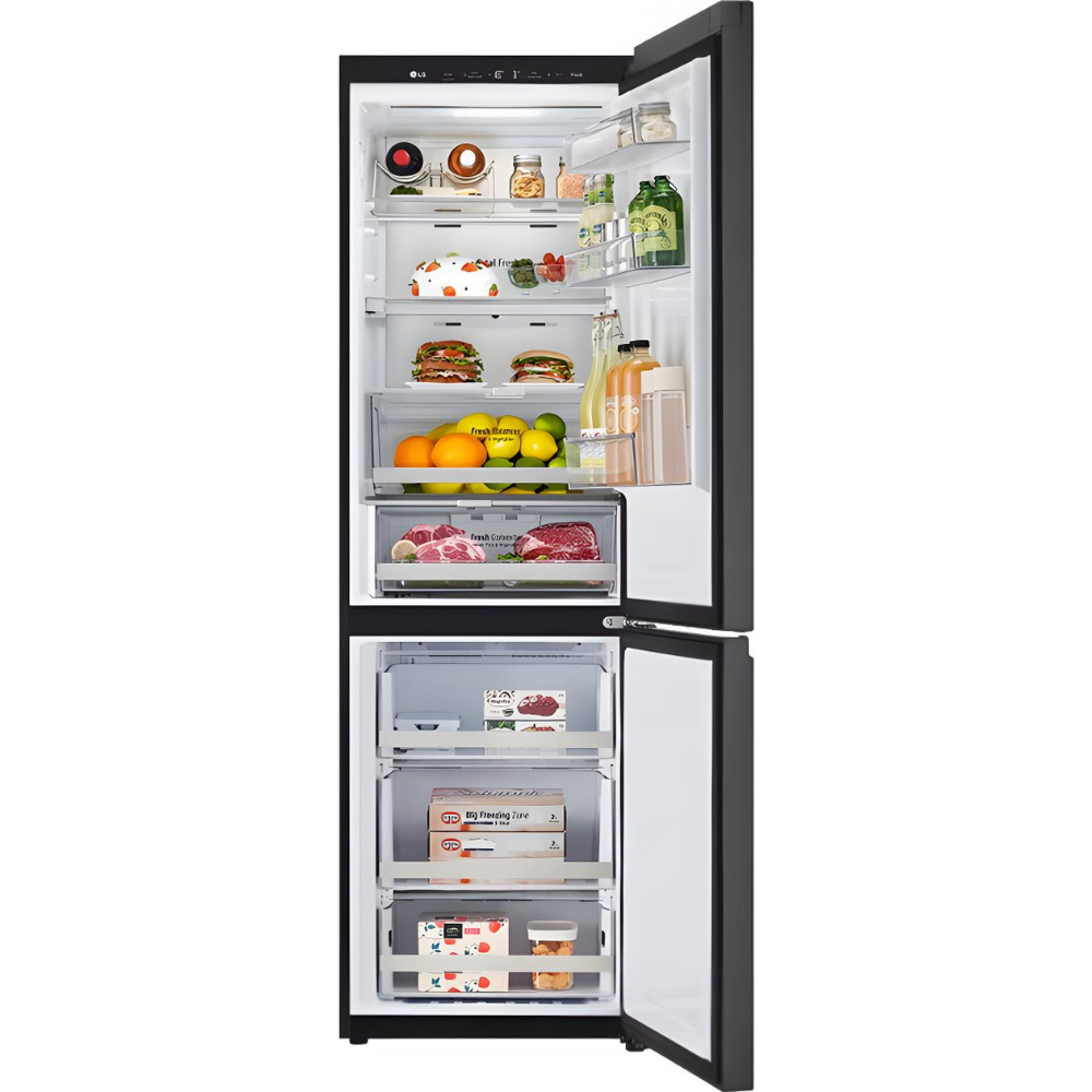 מקרר מקפיא תחתון 344 ליטר LG GR-B374BG עם התקן שבת מובנה - גימור זכוכית שחורה - יבואן רשמי