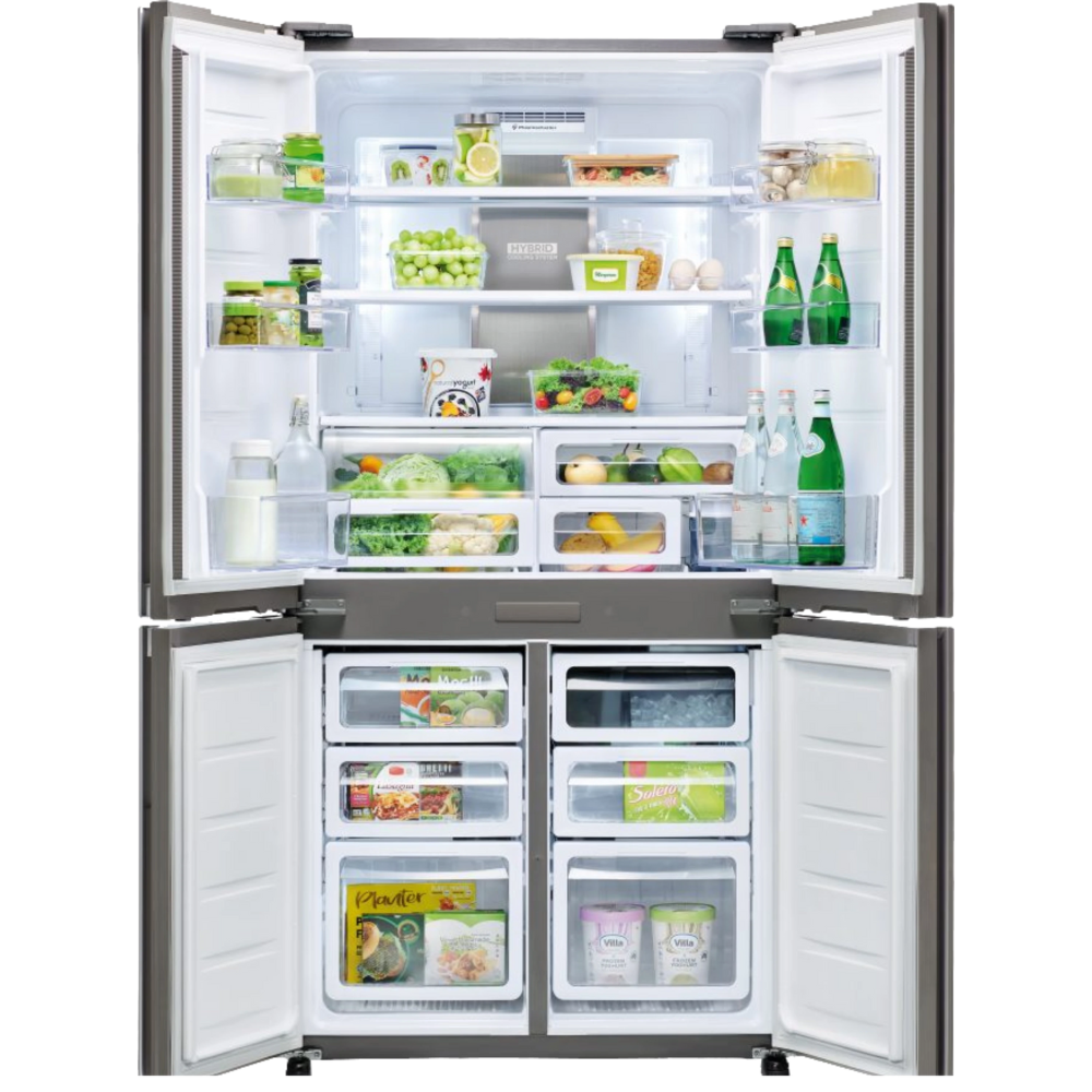 מקרר 4 דלתות מקפיא תחתון 611 ליטר נטו Sharp SJ-9270-SL עם התקן שבת מובנה - גימור נירוסטה מושחרת - יבואן רשמי