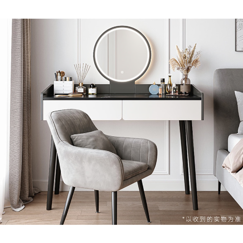 שידת איפור עם מראה כולל תאורת לד רוחב 100 ס"מ Rosso Italy RSM-1054 - צבע אפור ומגירות לבנות - יבואן רשמי