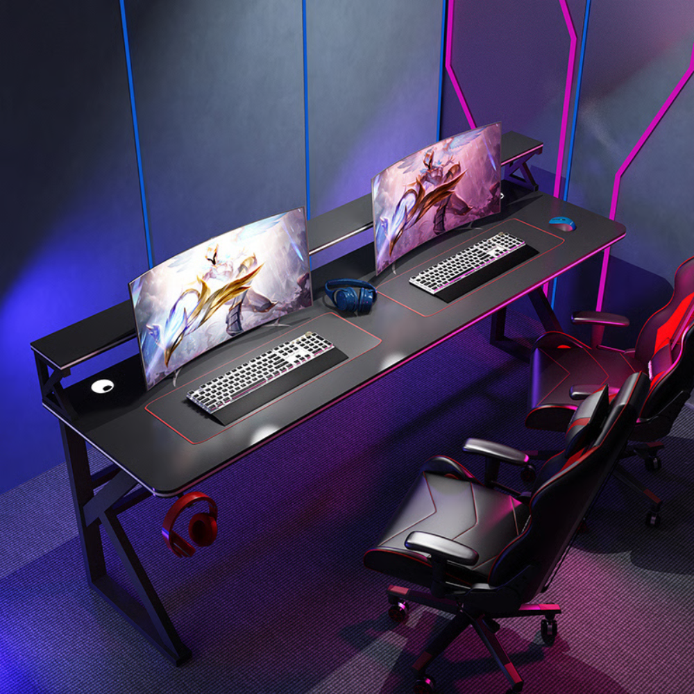 שולחן גיימרים מחשב כתיבה כפול ענק זוגי עם מדפים דגם RSM-1058 רוחב 1.8 מטר מבית ROSSO ITALY צבע שחור - יבואן רשמי