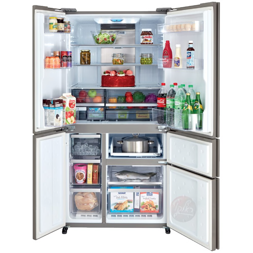 מקרר 5 דלתות מקפיא תחתון 661 ליטר נטו Sharp SJ-9731 עם התקן שבת מובנה - גימור זכוכית שחורה - יבואן רשמי