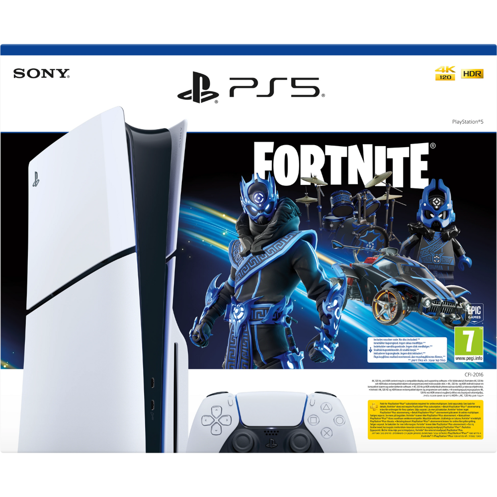 קונסולה Sony PS5 PlayStation 5 Slim 1TB Blu-Ray Edition כולל שובר למשחק Fortnite - צבע לבן שנה אחריות ע"י - יבואן הרשמי