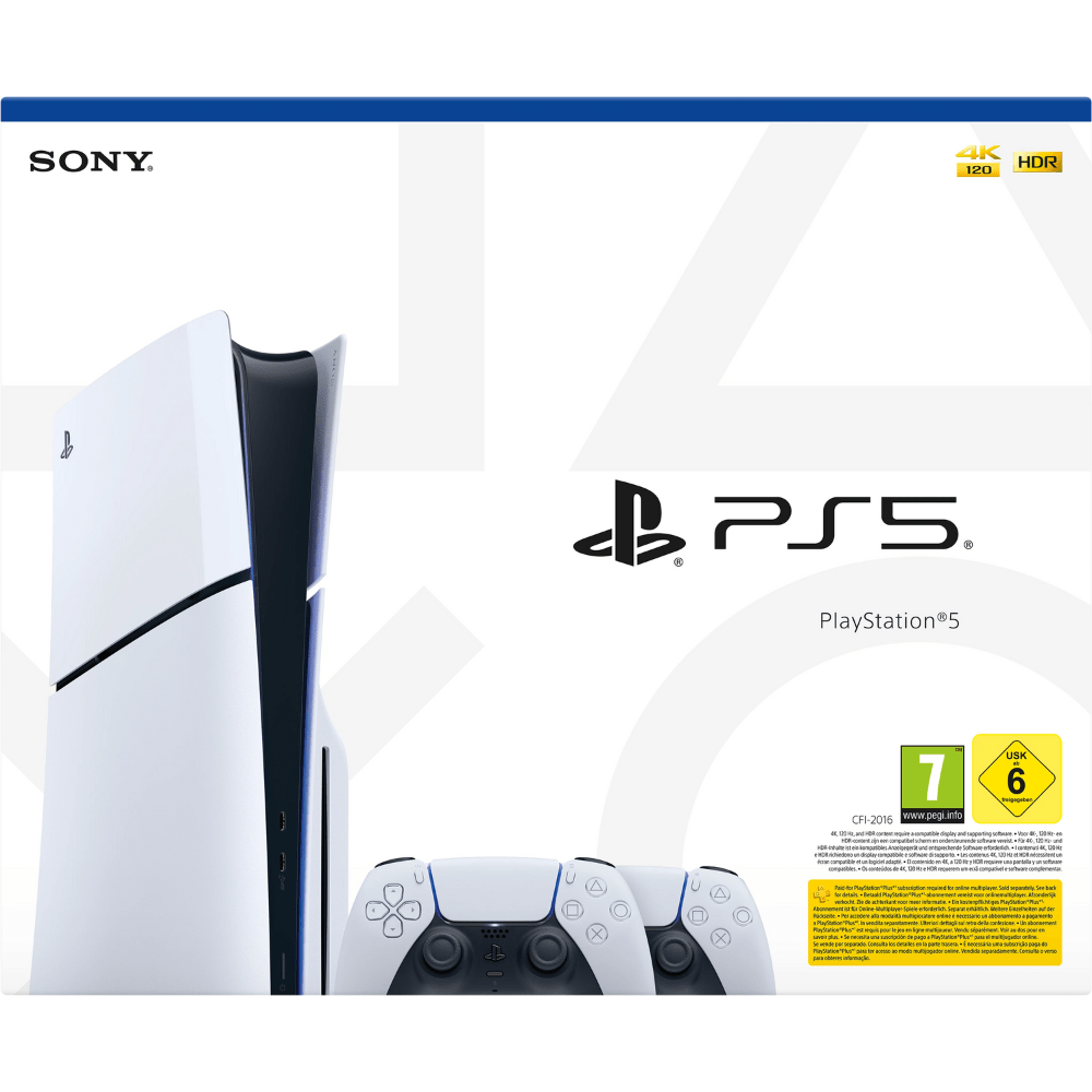 קונסולה Sony PS5 PlayStation 5 Slim 1TB Blu-Ray Edition כולל שני בקרים אלחוטיים - צבע לבן - K.B.V