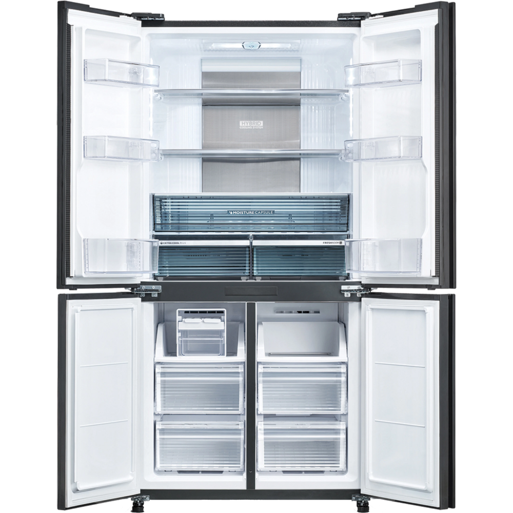 מקרר 4 דלתות מקפיא תחתון 572 ליטר נטו Sharp SJ-8950 עם התקן שבת מובנה - גימור שחור