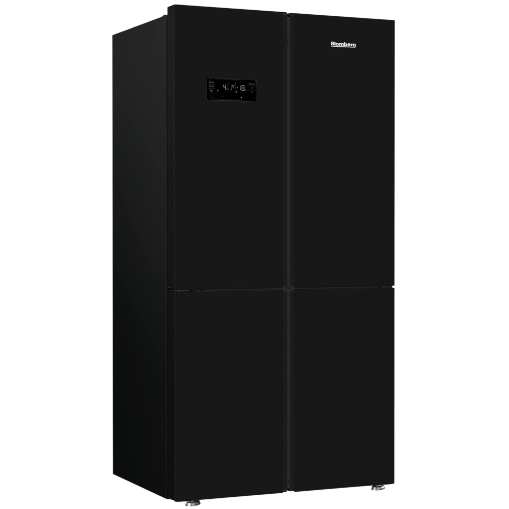 מקרר 4 דלתות Blomberg KQD1644GB כולל התקן שבת ומייצר קרח - גימור זכוכית שחורה - יבואן רשמי