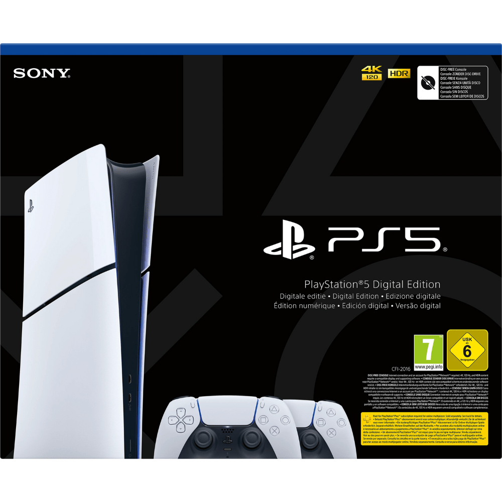 קונסולה Sony PS5 PlayStation 5 Slim 1TB Digital Edition כולל שני בקרים אלחוטיים - צבע לבן - K.B.V