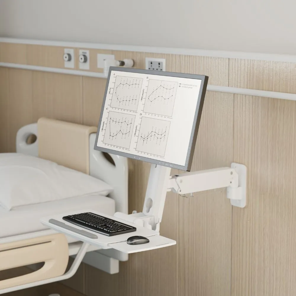 עמדת עבודה רפואית מיועדת לתלייה על קיר למסך מחשב, מקלדת ועכבר Lumi Legend / Brateck MED02-1 - יבואן רשמי
