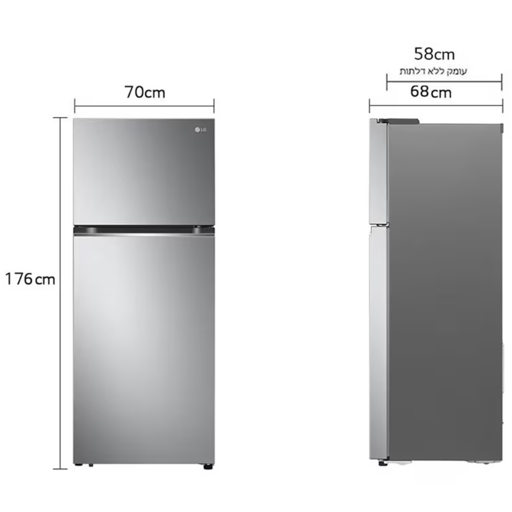 מקרר 2 דלתות מקפיא עליון 395 ליטר LG GR-B445XE No Frost - צבע נירוסטה מוברשת - יבואן רשמי