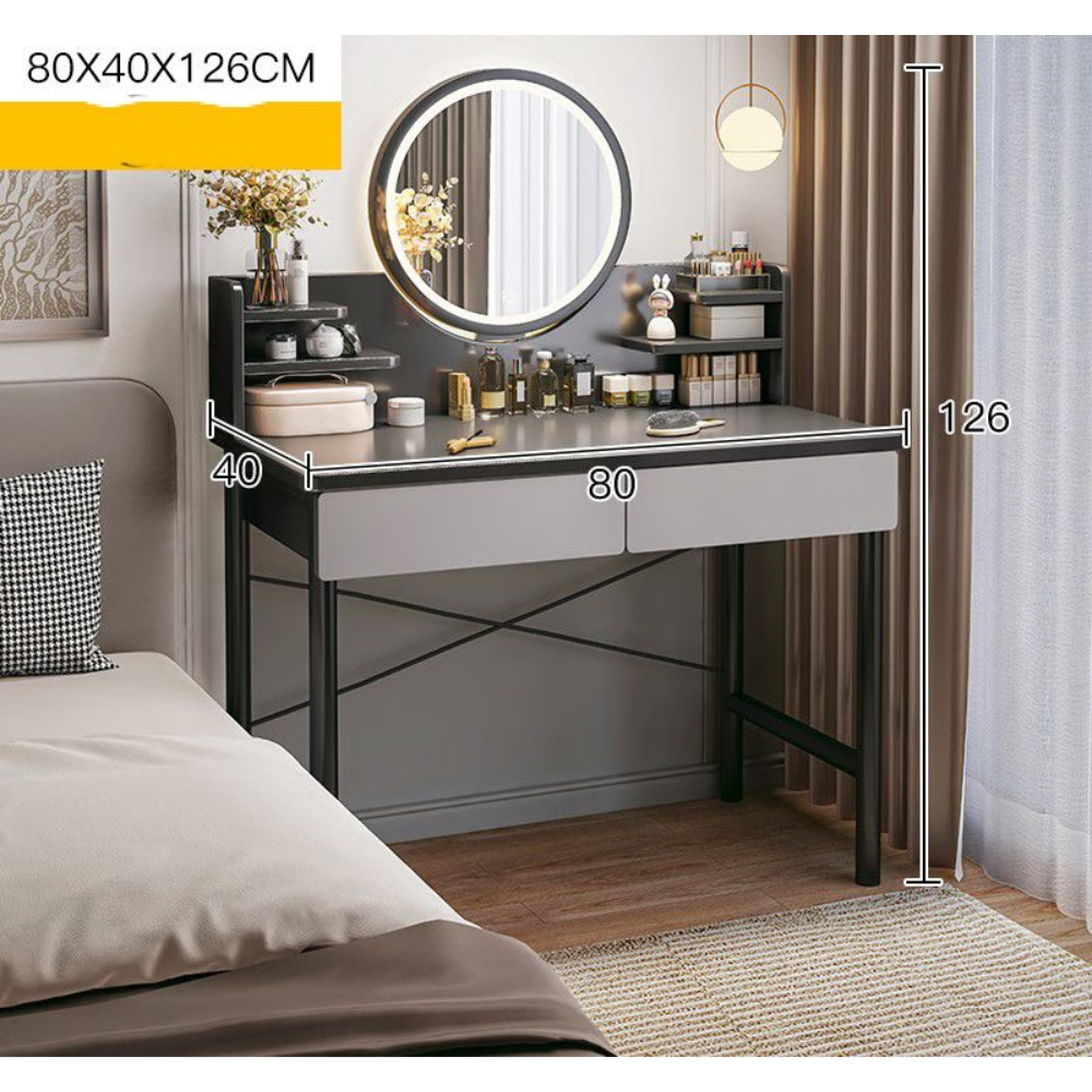 שידת איפור עם מראה ותאורת לד רוחב 80 ס"מ דגם RSM-2067 צבע אפור מבית Rosso italy - יבואן רשמי