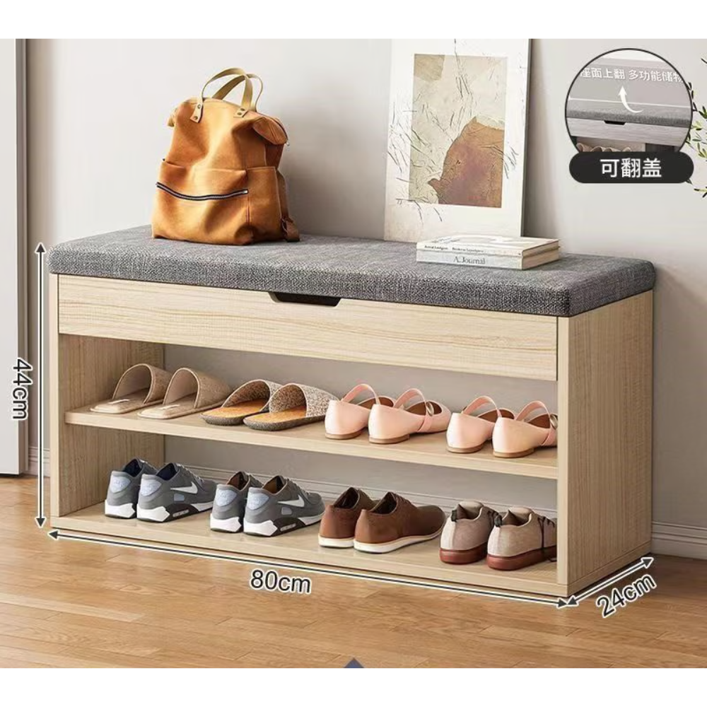 ארון נעליים כולל ספסל ישיבה רוחב 80 ס"מ דגם RSM-2113 צבע עץ מבית Rosso italy - יבואן רשמי