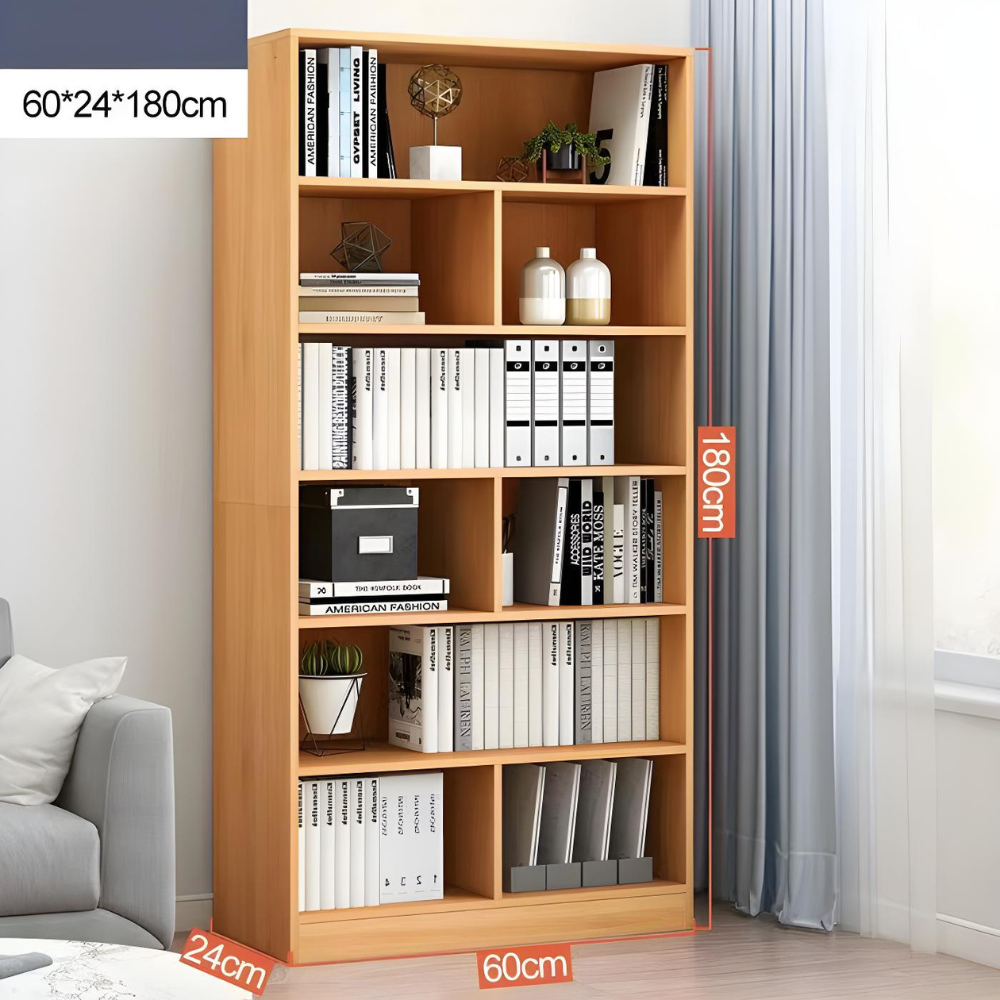 ספרייה מעוצבת מודרנית גובה 180 ס"מ מדגם Rosso Italy RSM-2141 - צבע עץ - יבואן רשמי