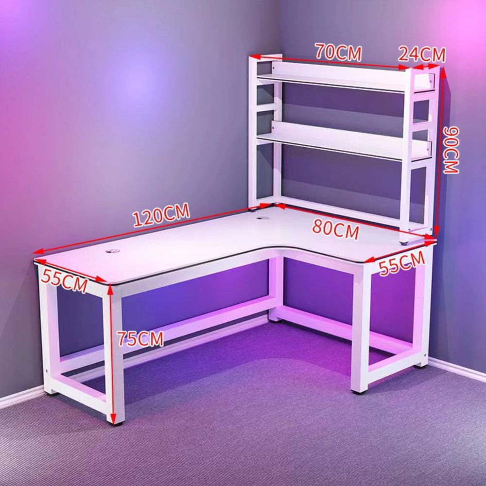 שולחן מחשב פינתי לגיימרים עם מדפים רוחב 120 ס"מ Rosso Italy RSM-2133 - לבן - יבואן רשמי