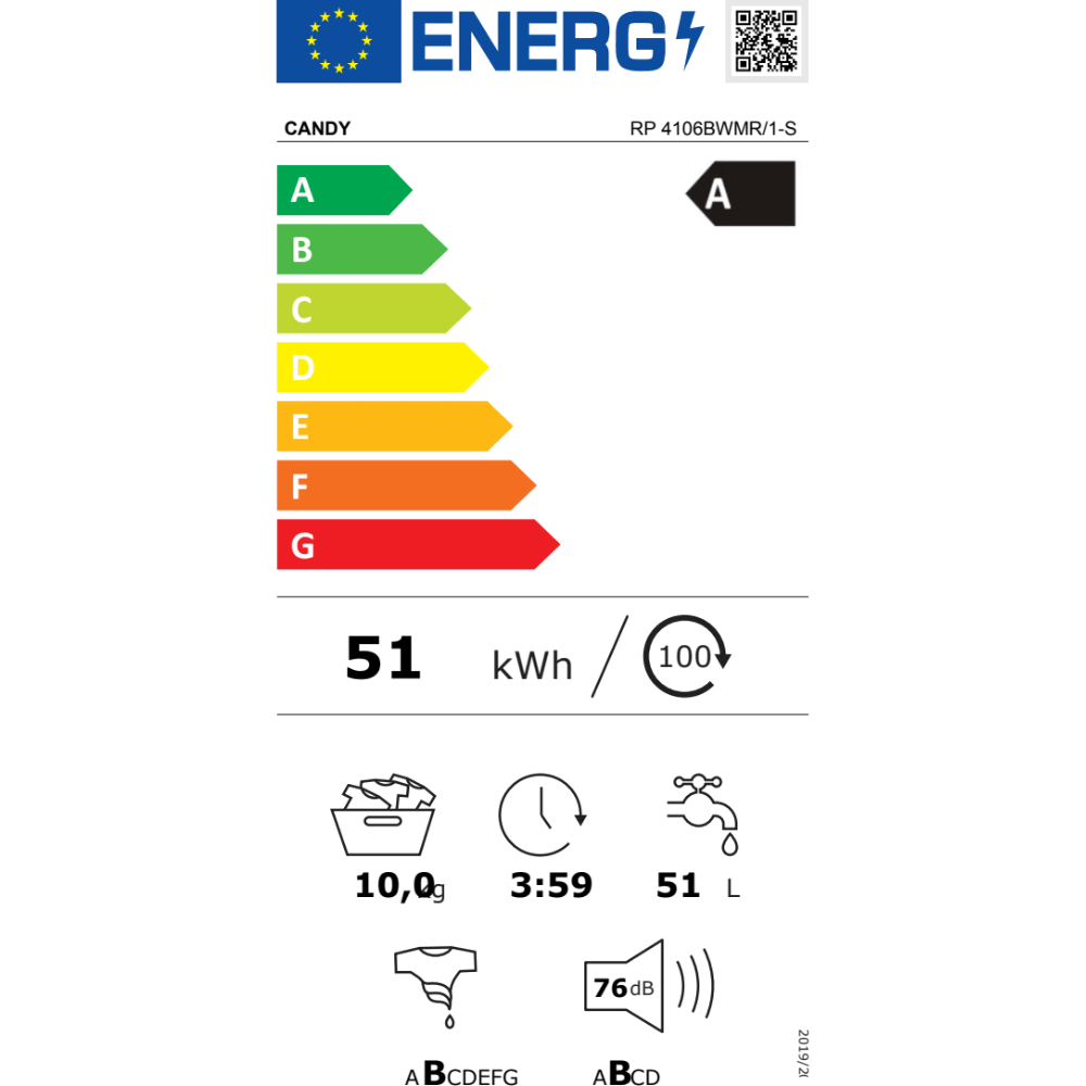 מכונת כביסה פתח חזית 10 ק"ג CANDY RP4106BWMR1-S - K.B.V