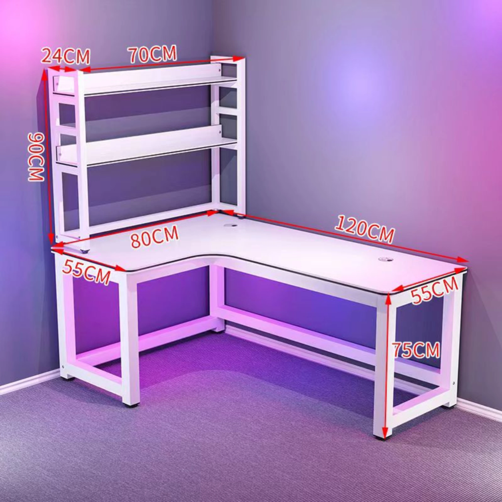 שולחן מחשב פינתי לגיימרים עם מדפים רוחב 120 ס"מ Rosso Italy RSM-2132 - לבן - יבואן רשמי