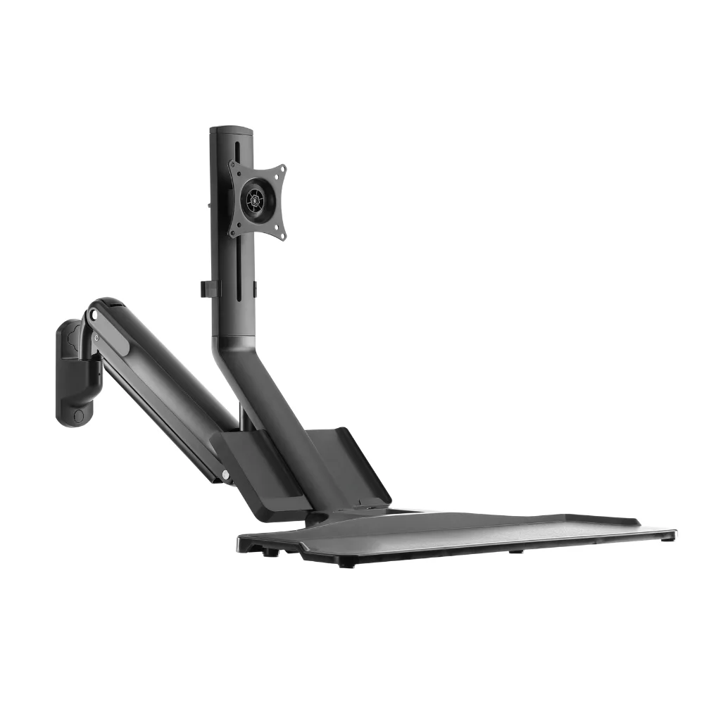 עמדת עבודה הידראולית למסך מחשב, מקלדת ועכבר עם תופסן קיר למחשבים נייחים Lumi Legend / Brateck WWS05-01 - יבואן רשמי