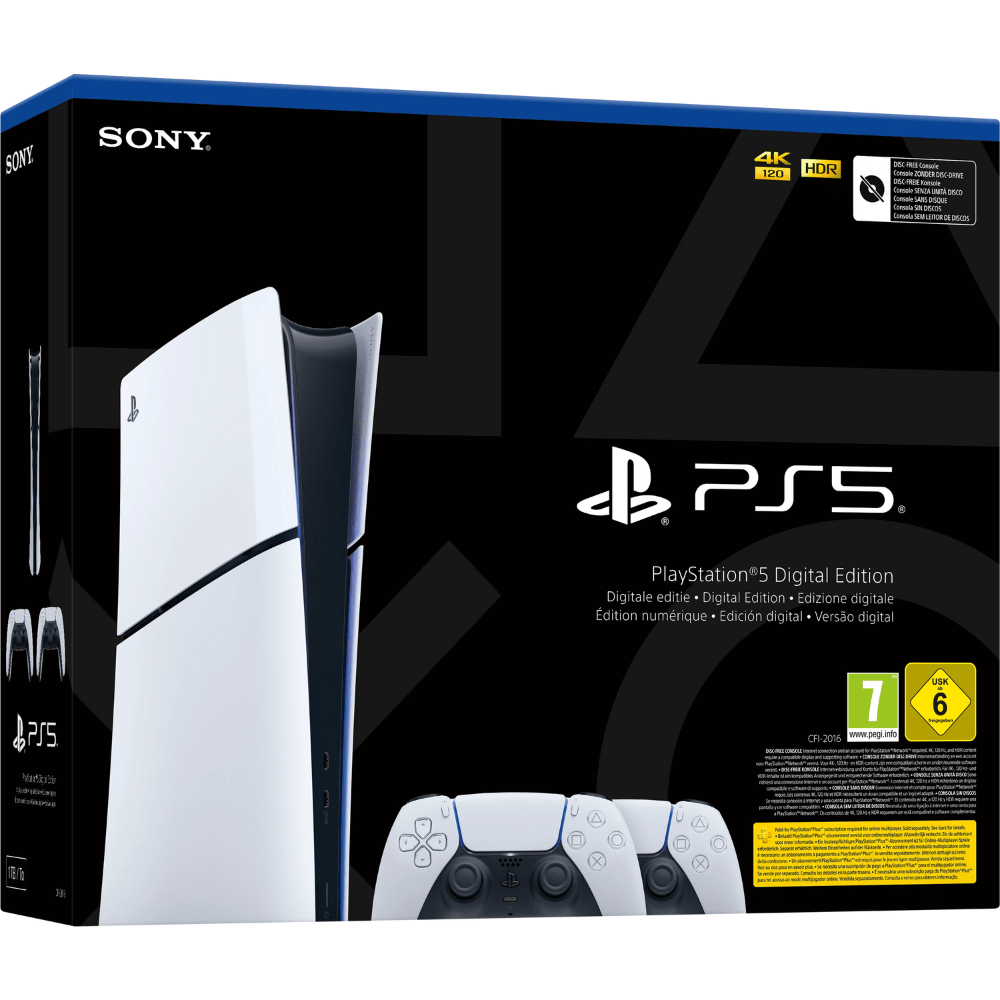קונסולה Sony PS5 PlayStation 5 Slim 1TB Digital Edition כולל שני בקרים אלחוטיים - צבע לבן - K.B.V