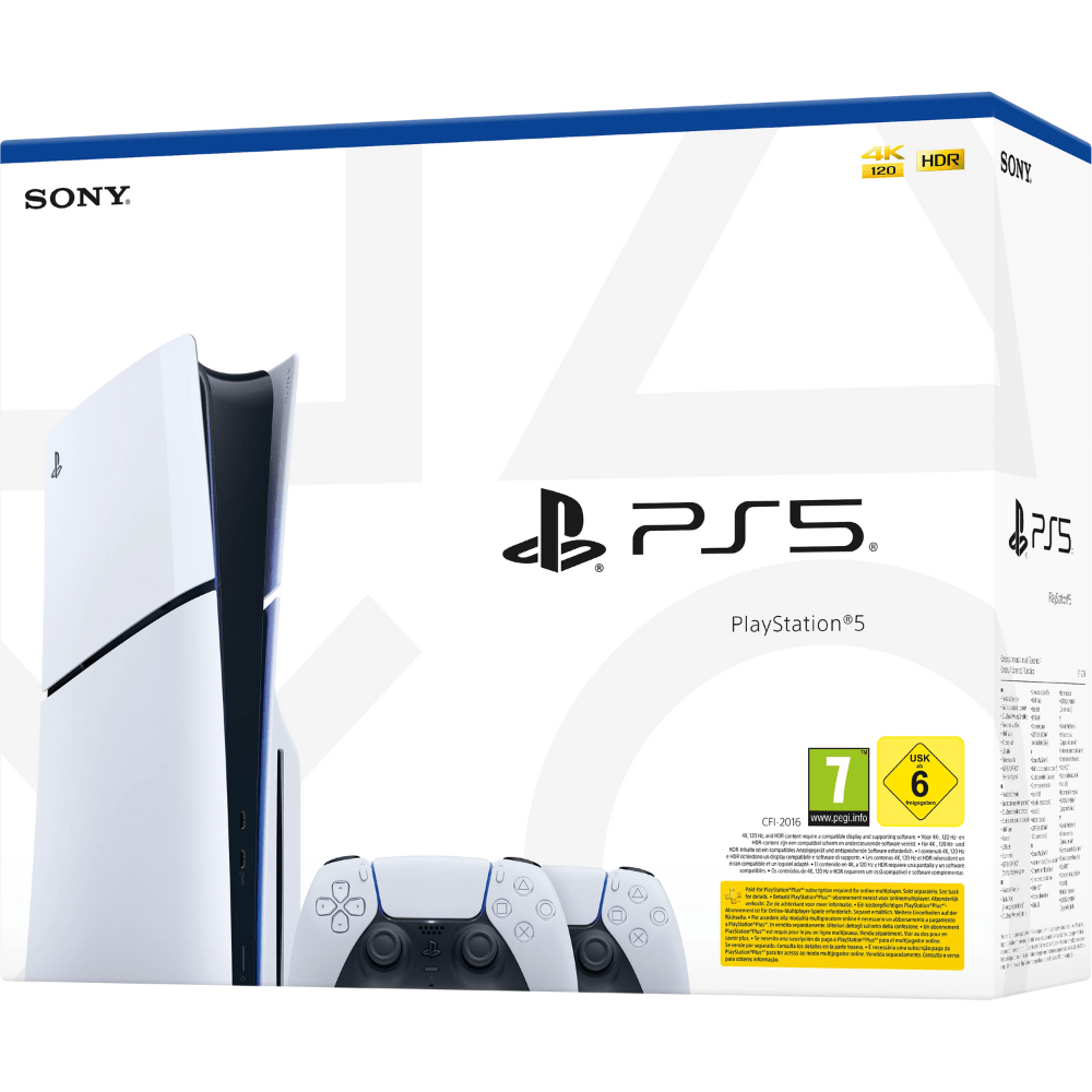 קונסולה Sony PS5 PlayStation 5 Slim 1TB Blu-Ray Edition כולל שני בקרים אלחוטיים - צבע לבן - K.B.V