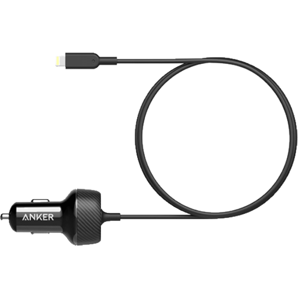 מטען רכב וכבל לאייפון Anker Elite USB Port+Lightning Cable 24W - צבע שחור - K.B.V