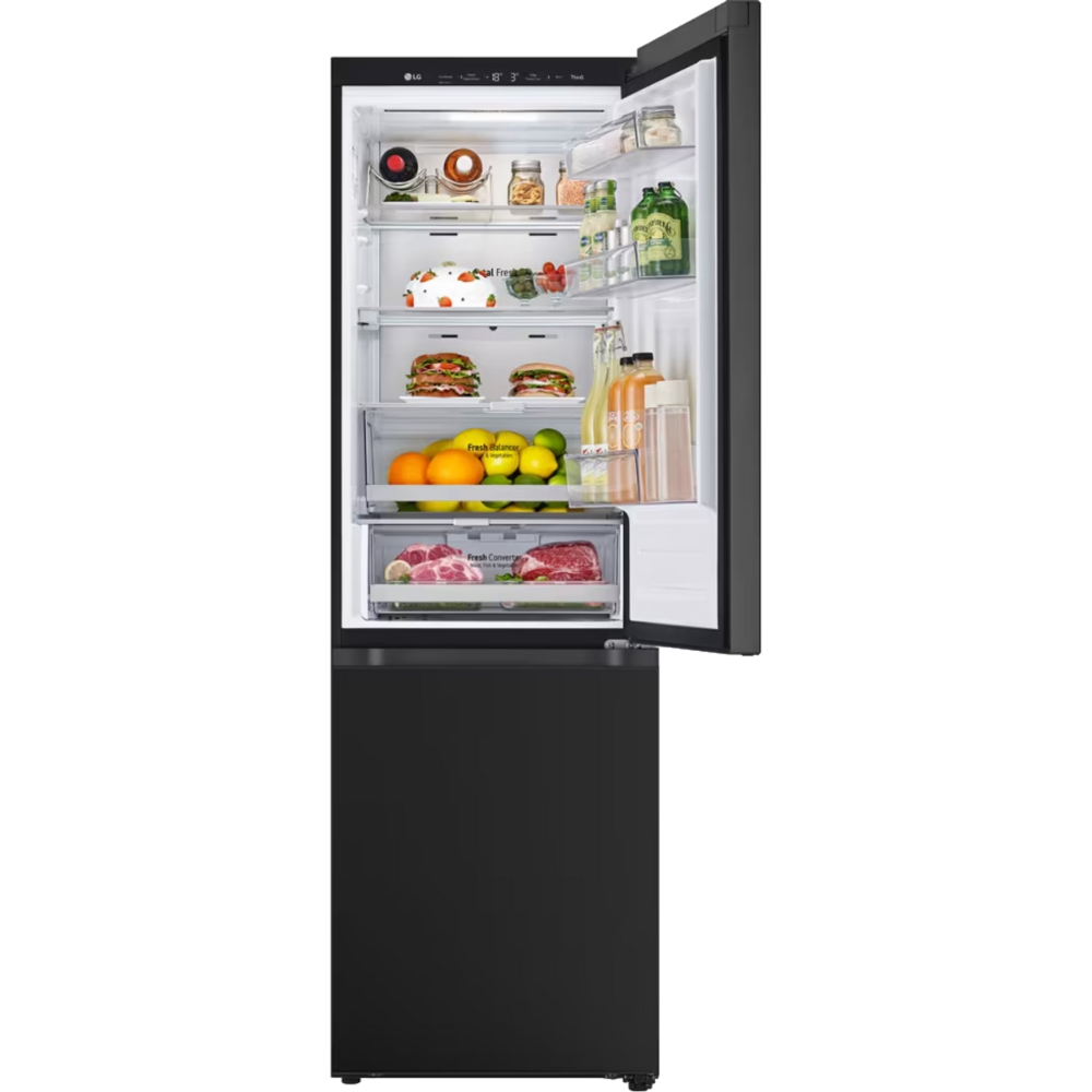 מקרר מקפיא תחתון 344 ליטר LG GR-B374BG עם התקן שבת מובנה - גימור זכוכית שחורה - יבואן רשמי