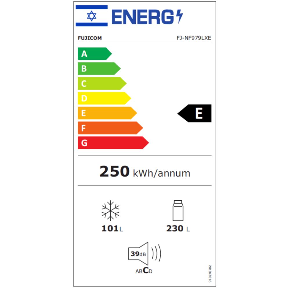מקרר 2 דלתות מקפיא תחתון 311 ליטר Fujicom No-Frost FJ-NF979LXE - צבע נירוסטה - פתיחה לשמאל - K.B.V