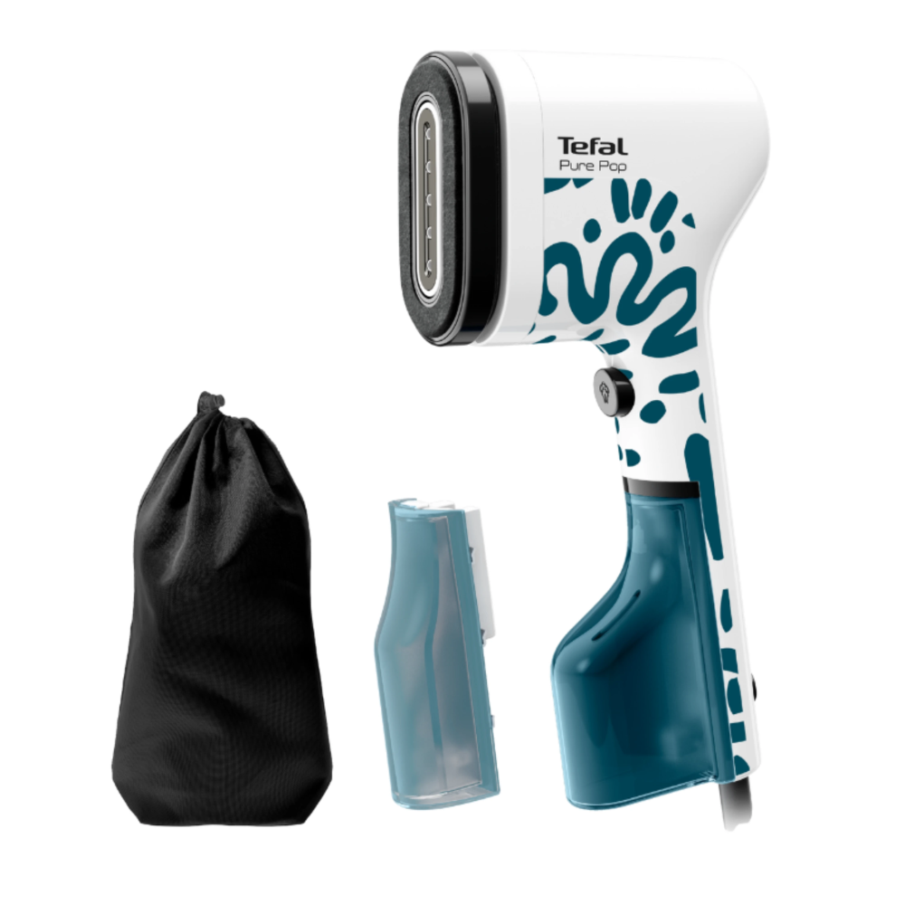 מגהץ קיטור אנכי Tefal Pure Pop DT2040M0 - צבע לבן עם פסים כחולים אחריות ע"י - יבואן הרשמי