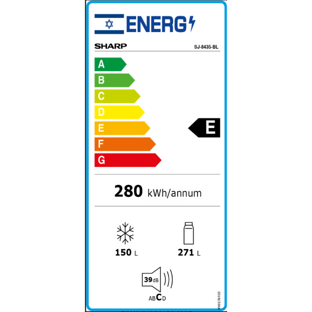 מקרר 4 דלתות מקפיא תחתון 401 ליטר נטו Sharp SJ-8435 - גימור זכוכית שחורה - K.B.V
