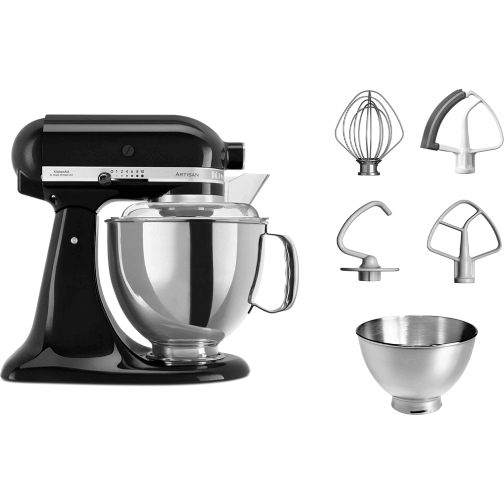 מיקסר עם זוג קערות בנפחים שונים KitchenAid 5KSM175EOB צבע שחור מבריק - K.B.V