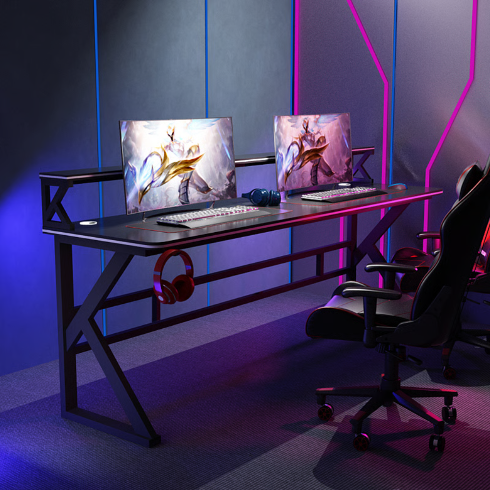 שולחן גיימרים מחשב כתיבה כפול ענק זוגי עם מדפים דגם RSM-1058 רוחב 1.8 מטר מבית ROSSO ITALY צבע שחור - יבואן רשמי