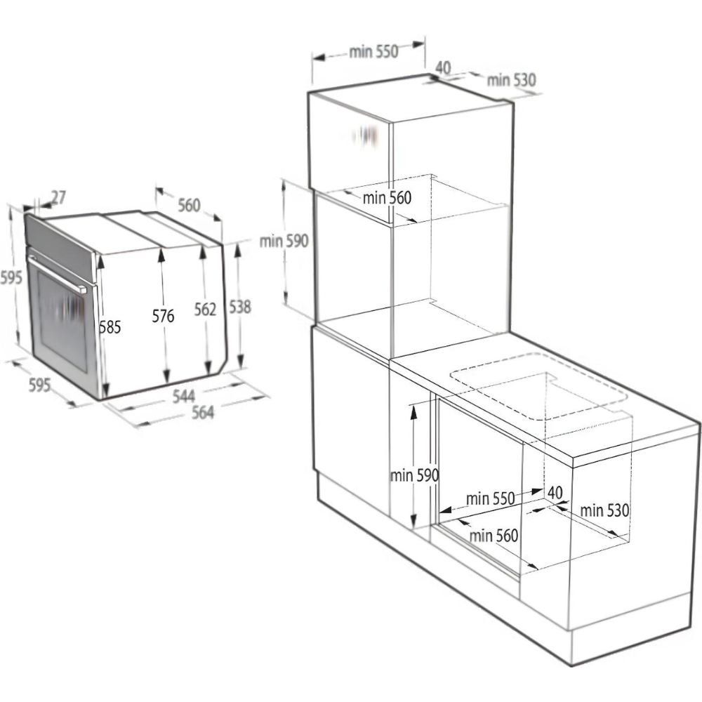 תנור אפיה בנוי פירוליטי 60 ס"מ 77 ליטר Gorenje OP84BG - גימור זכוכית שחורה - יבואן רשמי
