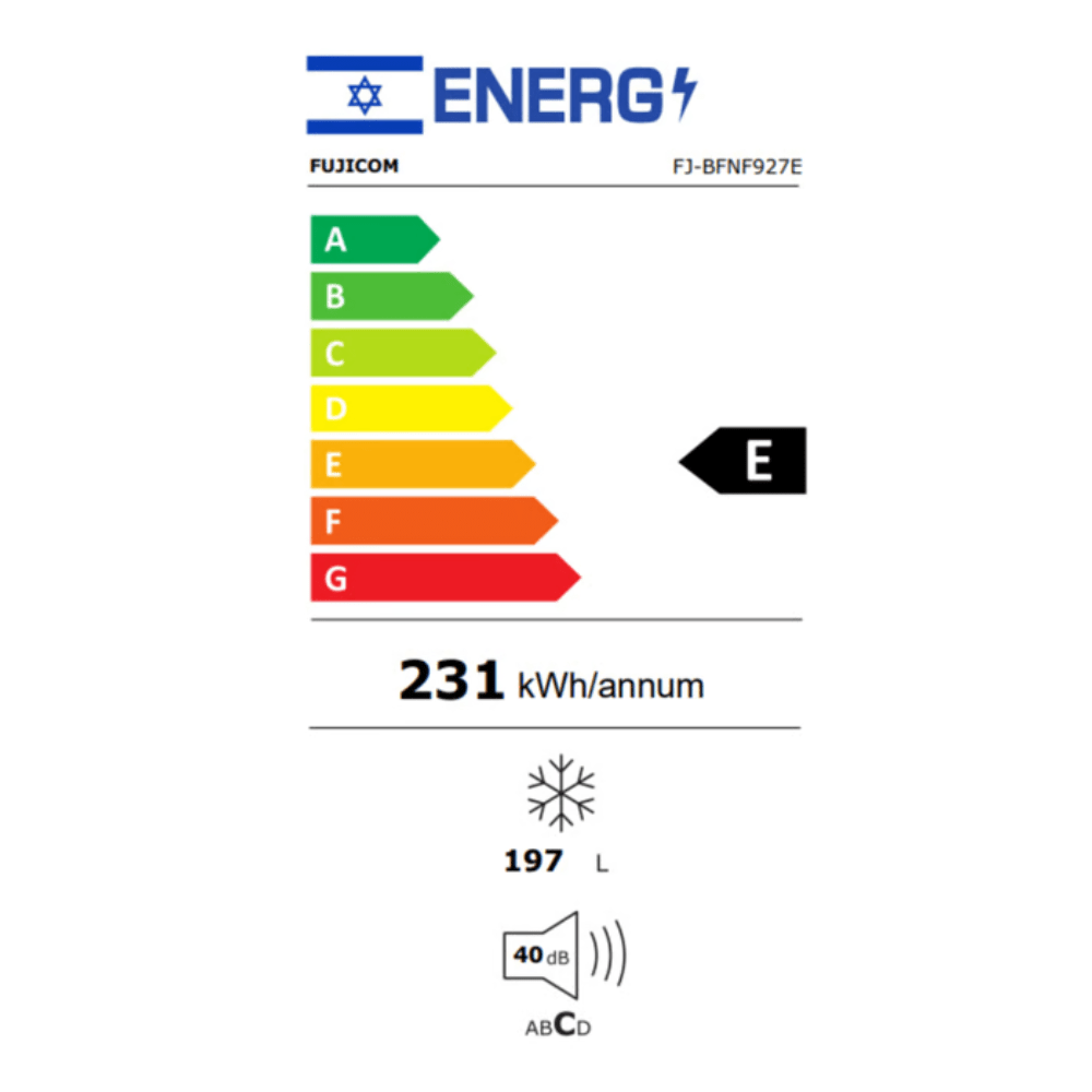 מקרר אינטגראלי דלת אחת 294 ליטר נטו FUJICOM FJ B957E - גימור לבן - K.B.V