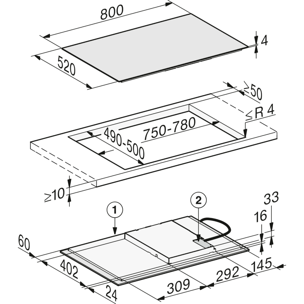כיריים אינדוקציה 80 ס"מ 4 מוקדי בישול Miele KM 7373 FL תוצרת גרמניה - תלת פאזי - גימור זכוכית שחורה - יבואן רשמי