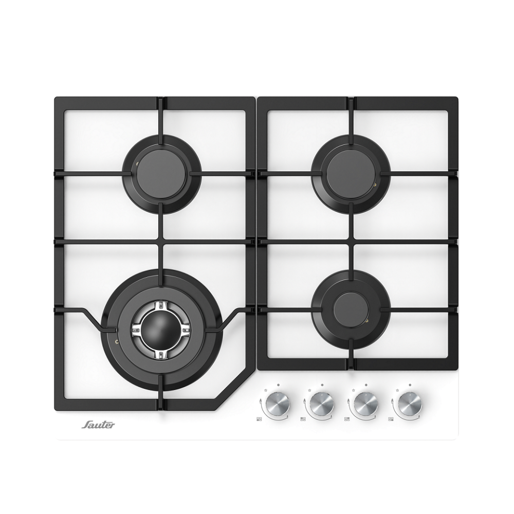 כיריים גז 4 להבות Sauter SHG6002 B/W - גימור זכוכית לבנה אחריות ע"י - יבואן הרשמי