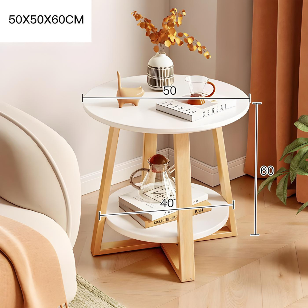 שולחן סלון פינת קפה עגול קוטר 50 ס"מ מעץ מלא דגם RSM-3101 צבע לבן ROSSO ITALY - יבואן רשמי