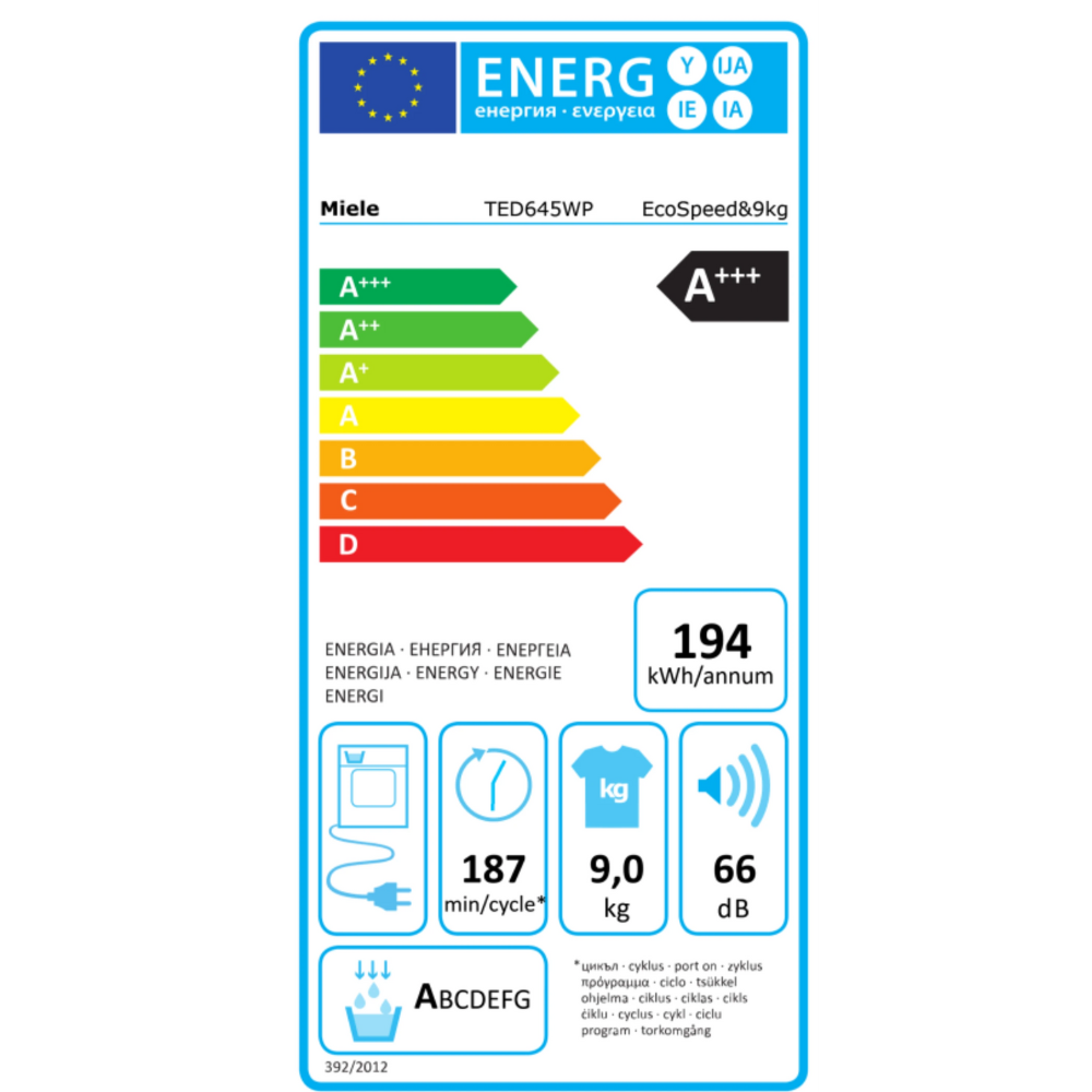 מייבש כביסה פתח חזית 9 ק"ג Miele TED645 - צבע לבן - יבואן רשמי