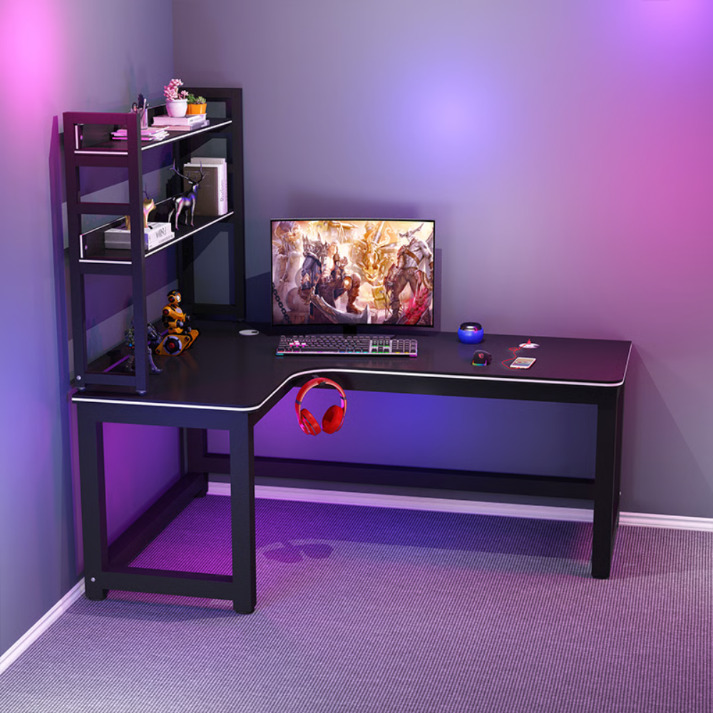 שולחן מחשב ענק עם מדפים דגם RSM-1065 רוחב 1.2 מטר צבע שחור ROSSO ITALY - יבואן רשמי